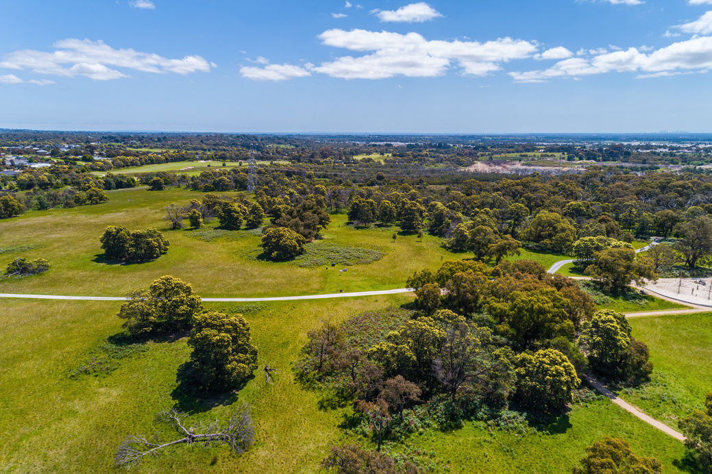 Scenic Australian landscape on bright summer day - aerial view